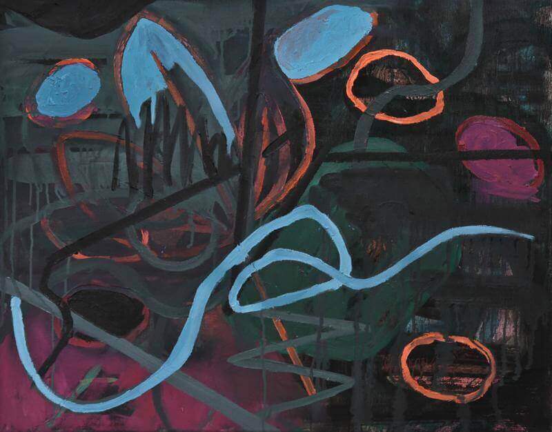 CERULEAN BLUE PAINT AND ORANGE OVALS painting